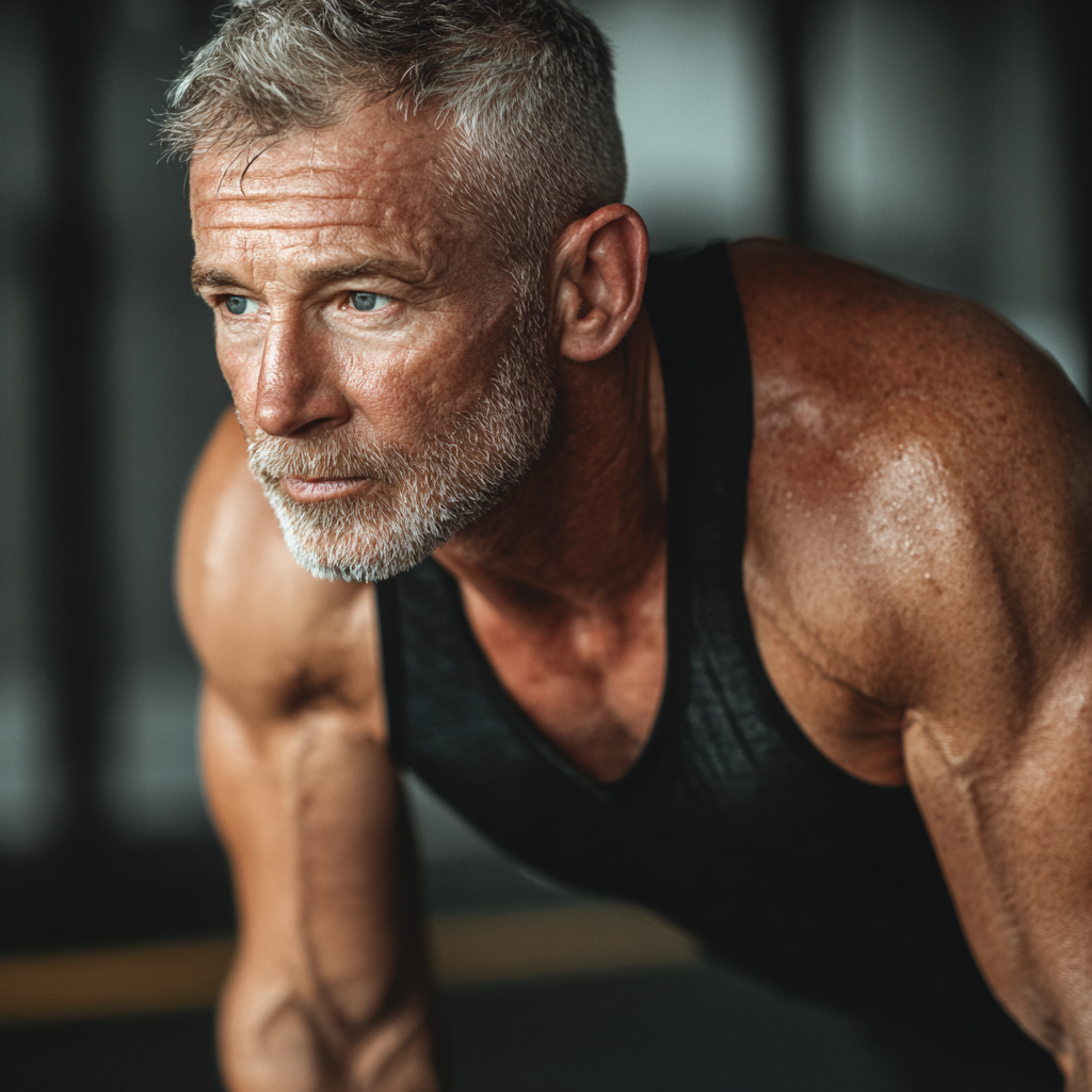 Confident Ukrainian woman in her fifties wearing comfortable workout clothes demonstrating proper posture alignment techniques in a bright physiotherapy studio